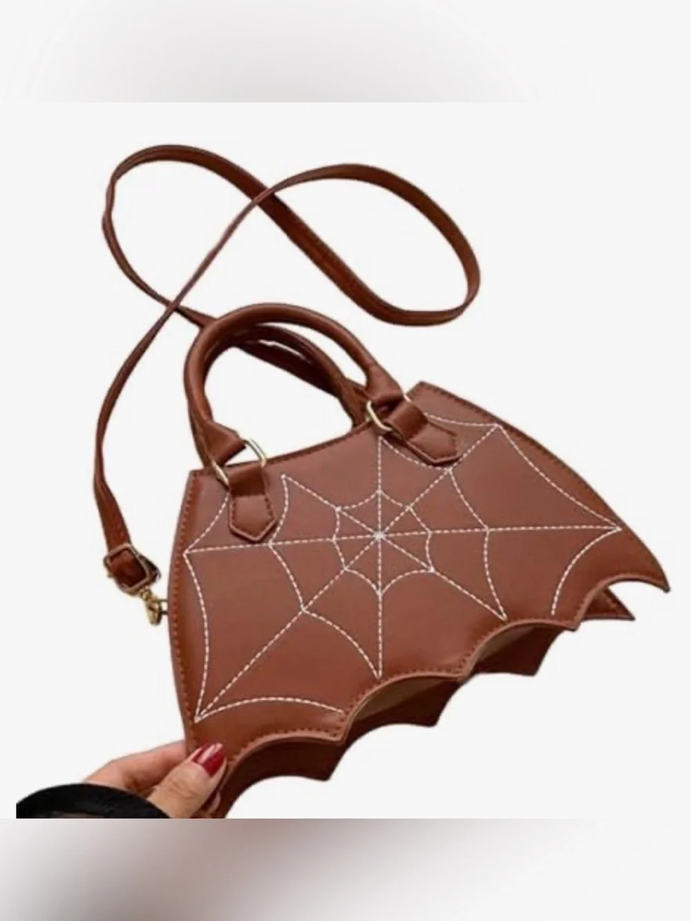 Brown Spiderweb-Embroidered Satchel Handbag - Picture 3 of 3